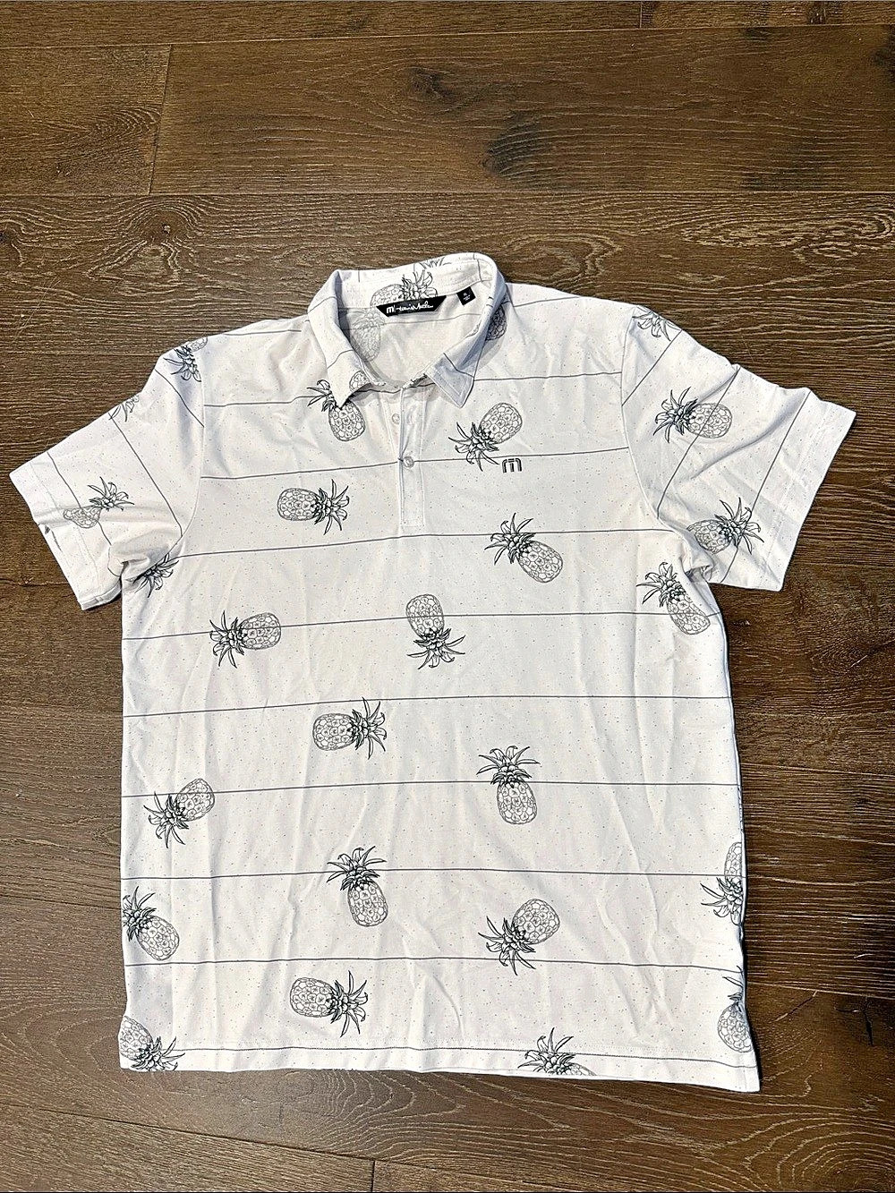 TravisMathew Stacked Deck Pineapple Print Golf Polo White Gray XL